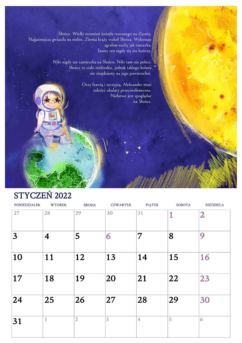 Kalendarz dla dzieci – fragment styczeń 2022